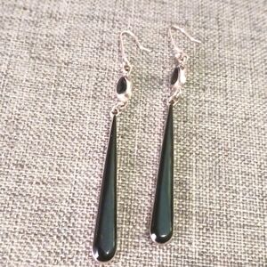 Sleek Elegant Long Black Enamel Earrings - Pre-loved (3")